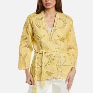 Maje Embroidered Yellow Embroidered Kimono Biana Cardigan Jacket NWT